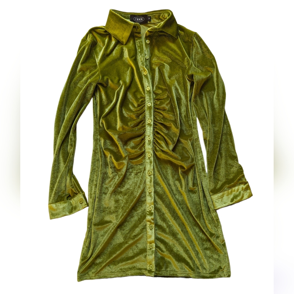 Cider Green Velvet Mini Dress